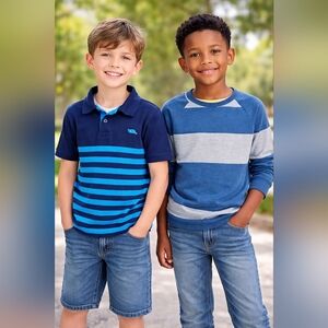 #1093 Tony Hawk Striped Kids Polo& Old Navy Striped Sweater/ Sweatshirt Sz 10/12